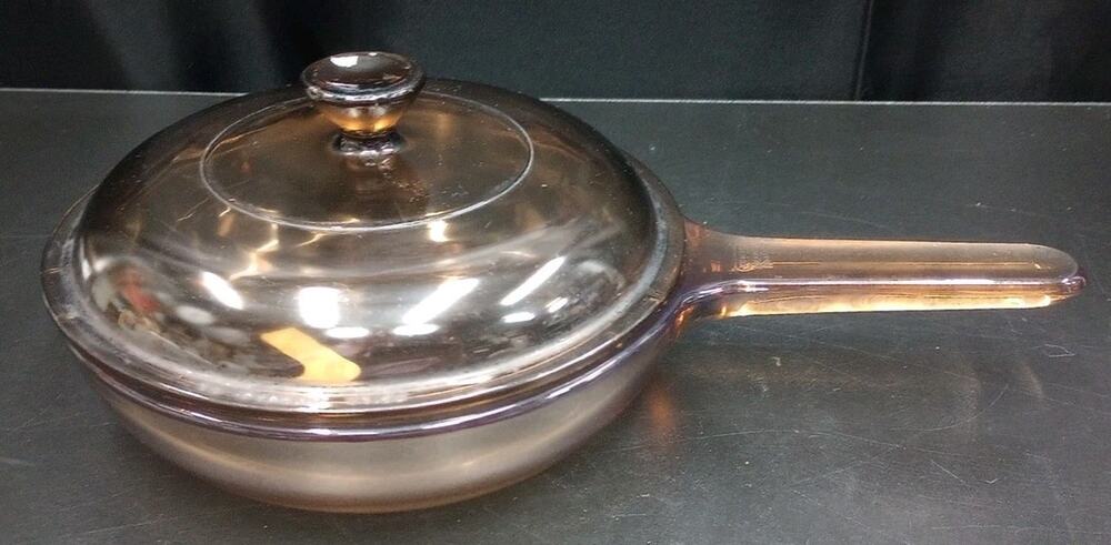 Corning "Vision Amber" 7 Inch Skillet waffle bottom With Lid V-1.5-C